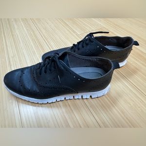 Cole Haan Women's Zerogrand Wing Oxford Flat Size 6B W18202 Black leather/White